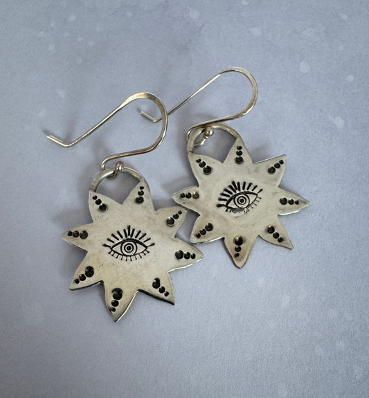 Sterling Silver Sun with Eye Earrings