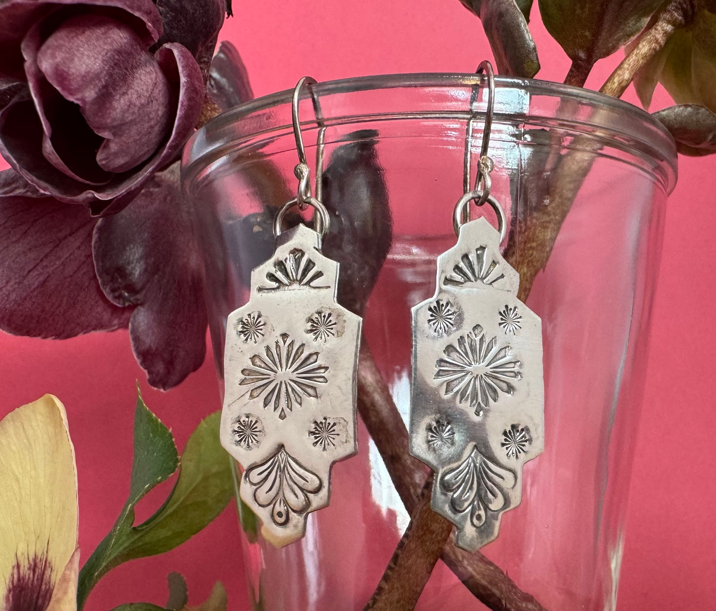 Sterling Silver Aztec Drop Earrings