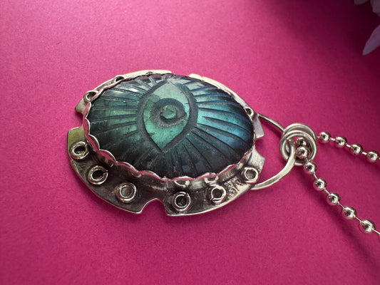 Flashy Labradorite Carved Evil Eye & Sterling Silver Necklace