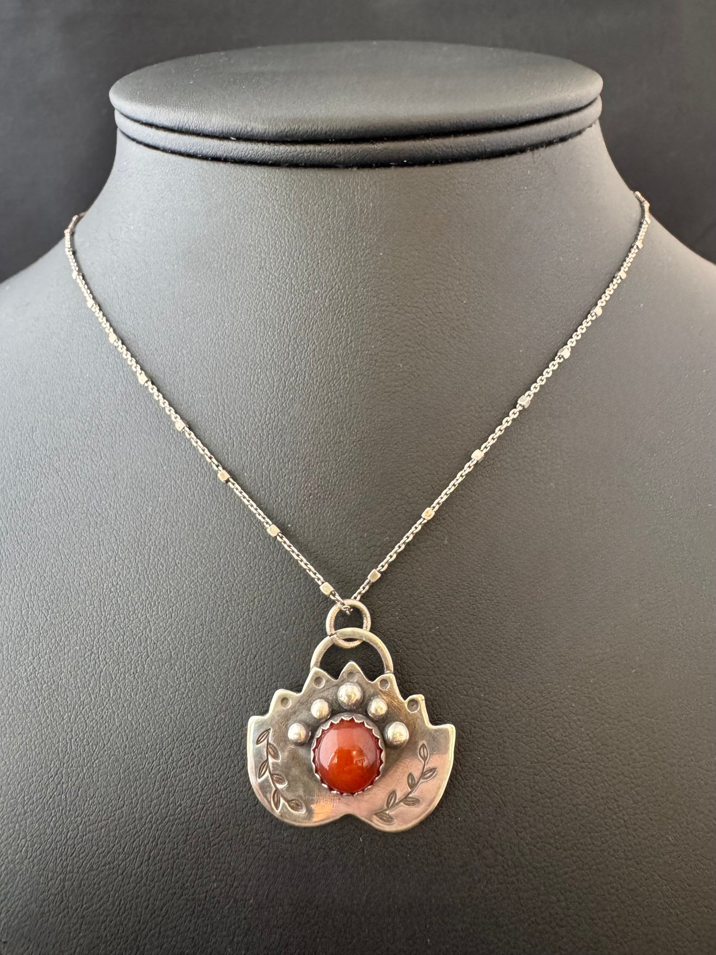 Sterling Silver Lotus Shaped Carnelian Necklace