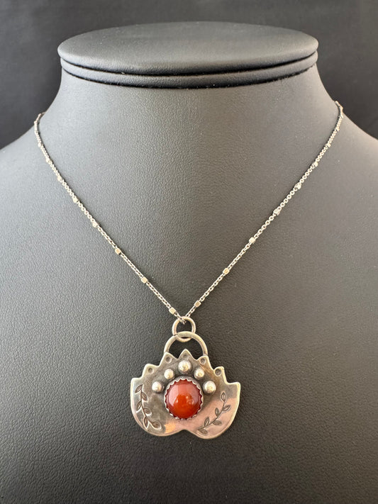 Sterling Silver Lotus Shaped Carnelian Necklace