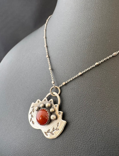 Sterling Silver Lotus Shaped Carnelian Necklace