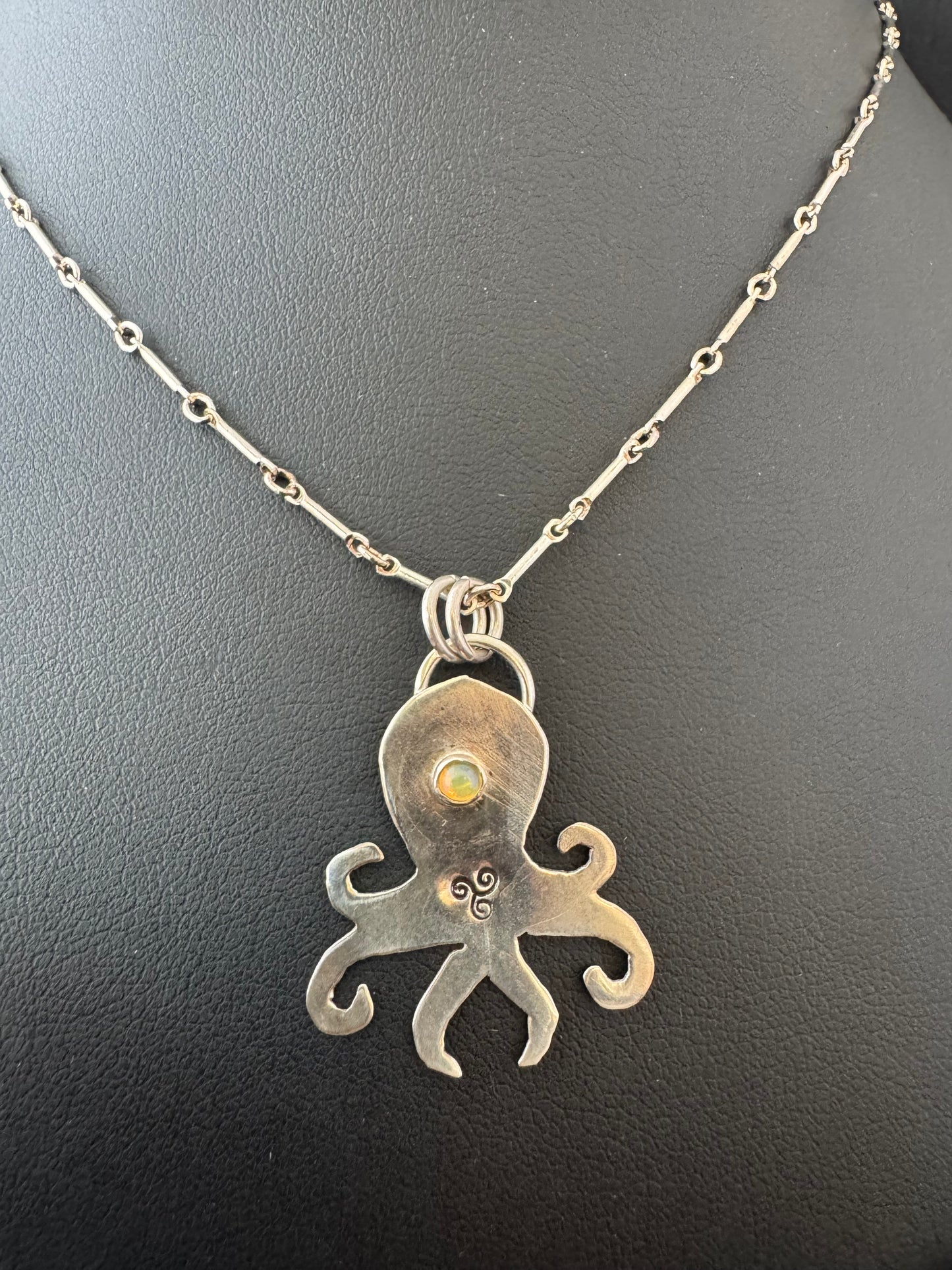 Sterling Silver Octopus w Ethiopian Opal Necklace