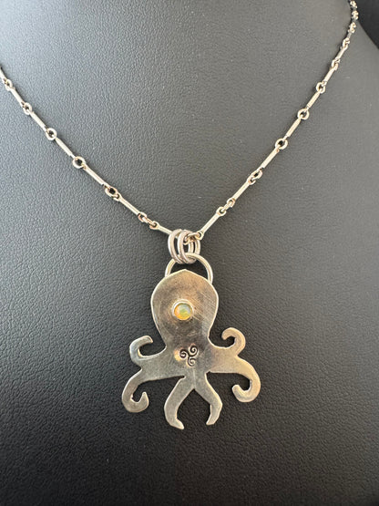 Sterling Silver Octopus w Ethiopian Opal Necklace