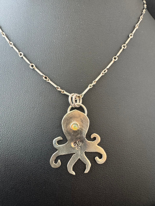 Sterling Silver Octopus w Ethiopian Opal Necklace