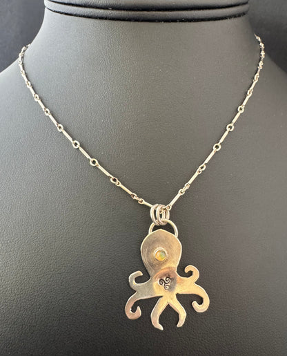 Sterling Silver Octopus w Ethiopian Opal Necklace