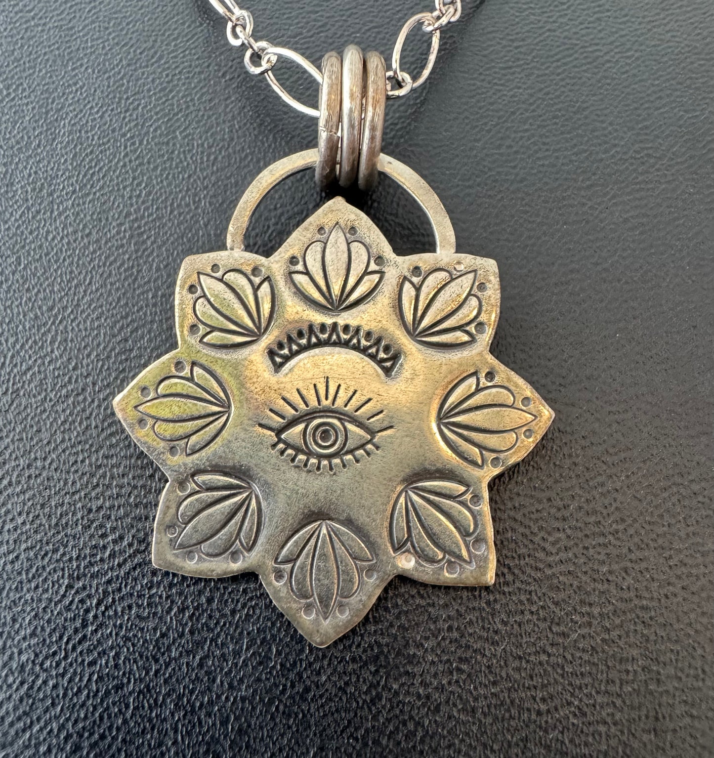 Stamped Sterling Silver Sun Pendant on Chain Necklace