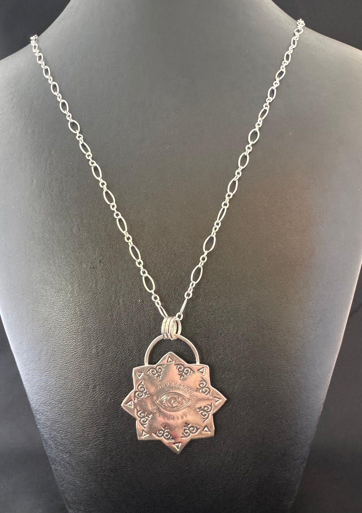 Sterling Silver Stamped Sun Pendant on Chain Necklace