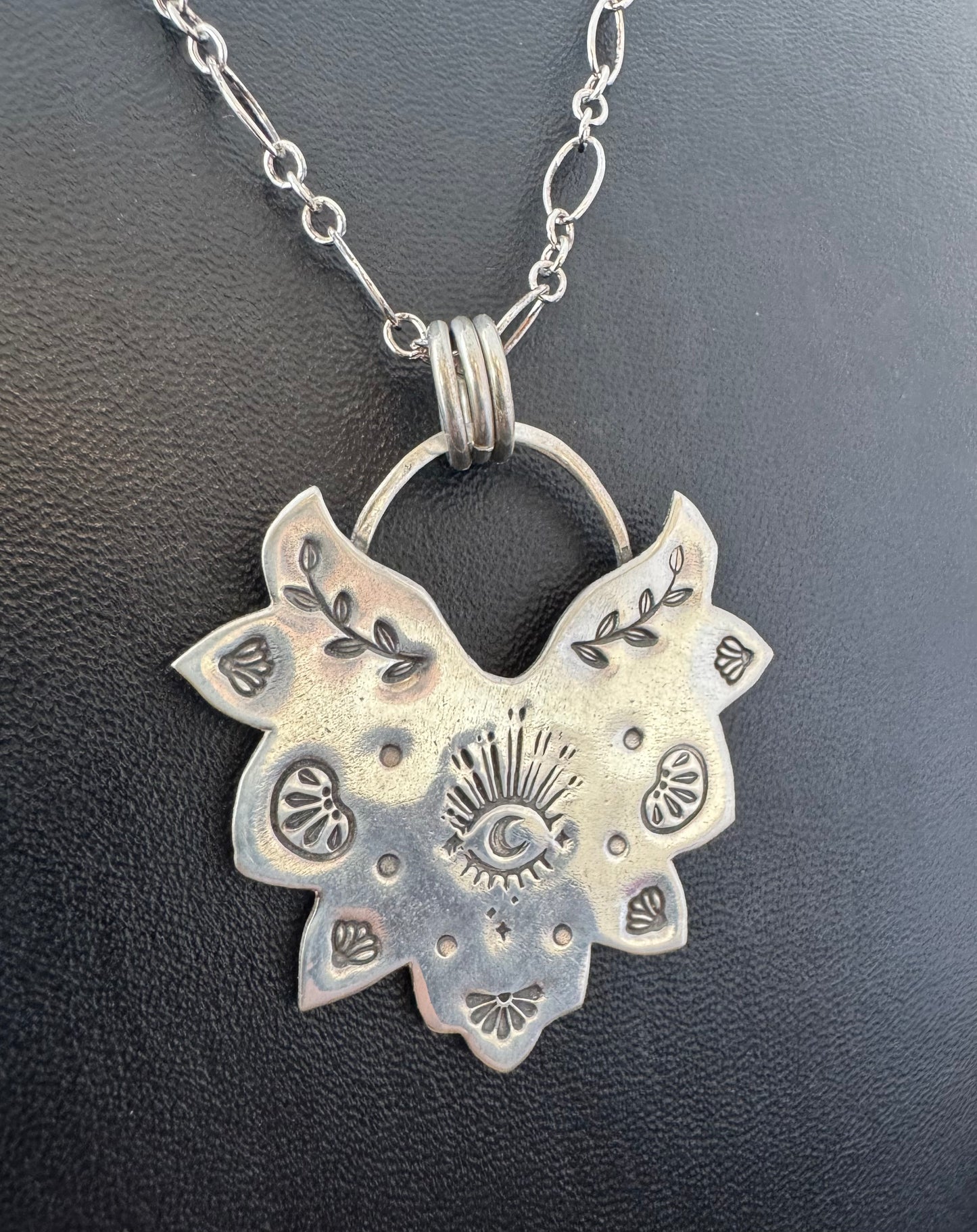 Sterling Silver Stamped Eye Pendant on Chain Necklace