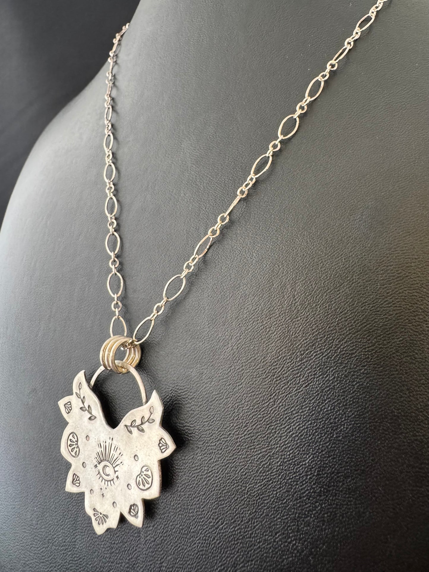 Sterling Silver Stamped Eye Pendant on Chain Necklace