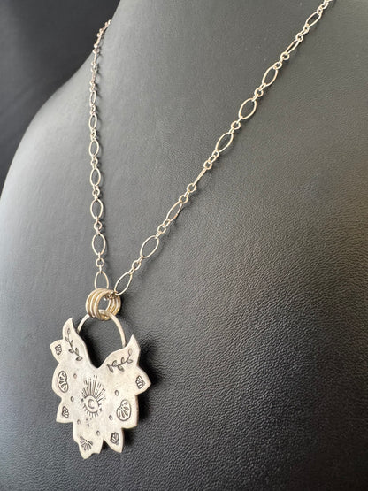 Sterling Silver Stamped Eye Pendant on Chain Necklace