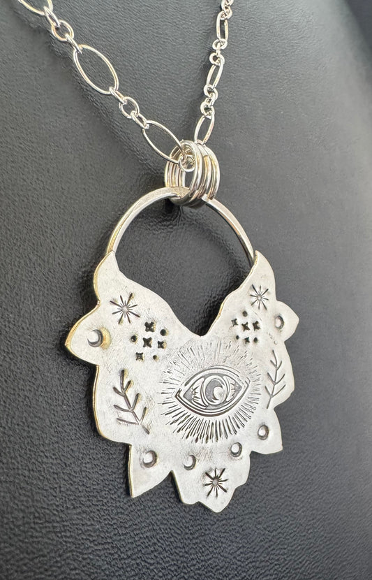 Sterling Silver Large Eye Pendant on Chain Necklace