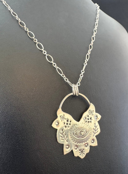 Sterling Silver Large Eye Pendant on Chain Necklace