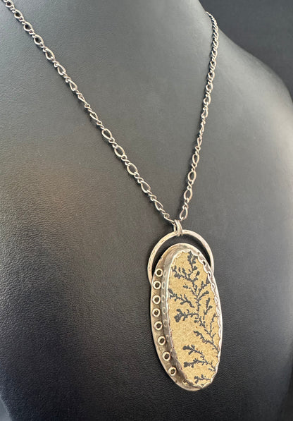 Psilomelane Dendrite & Sterling Silver Pendant on Chain Necklace
