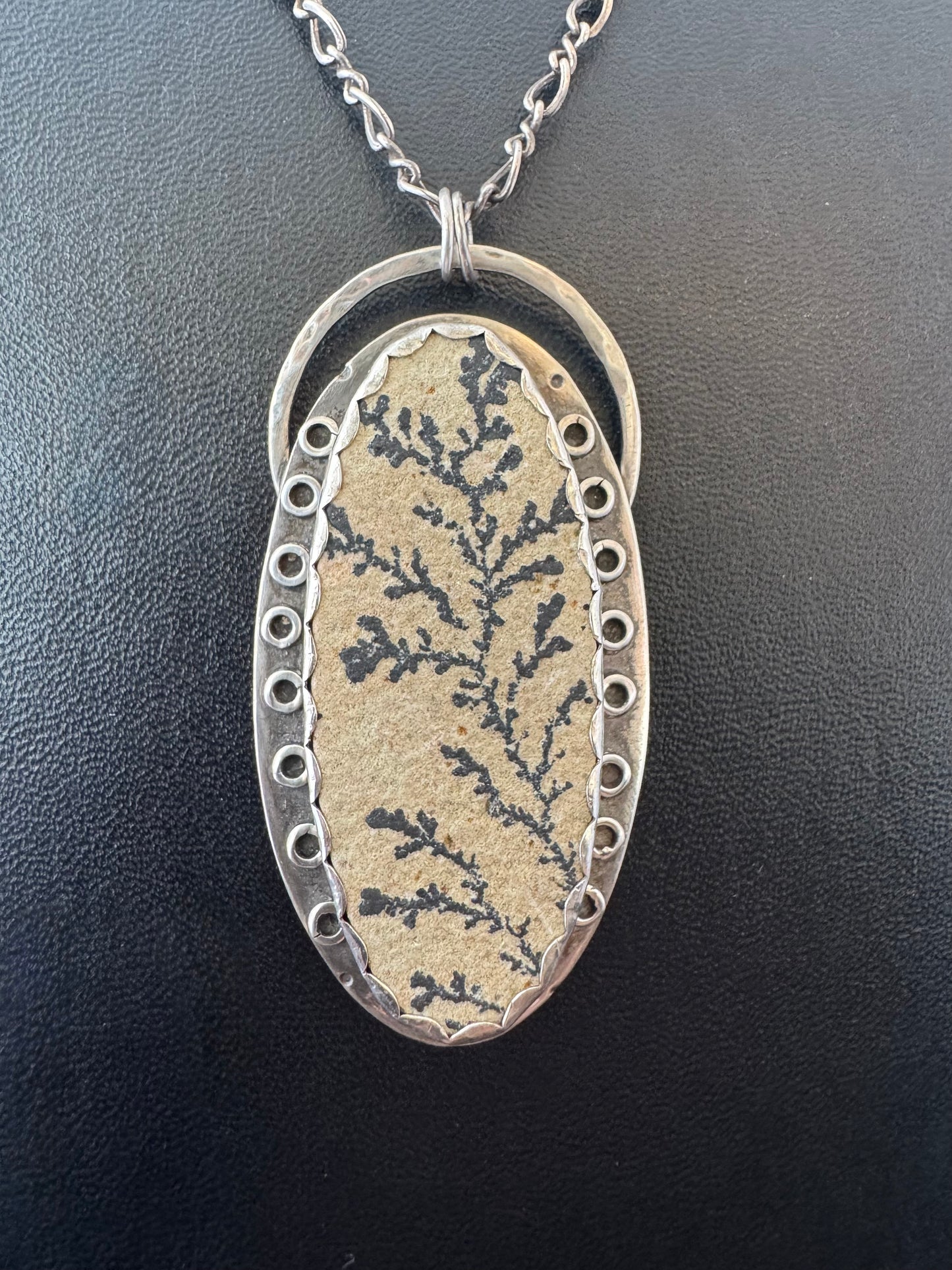 Psilomelane Dendrite & Sterling Silver Pendant on Chain Necklace