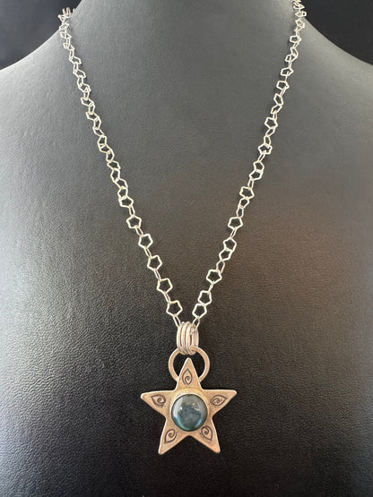 Labradorite & Sterling Silver Star Pendant on Star Chain Necklace