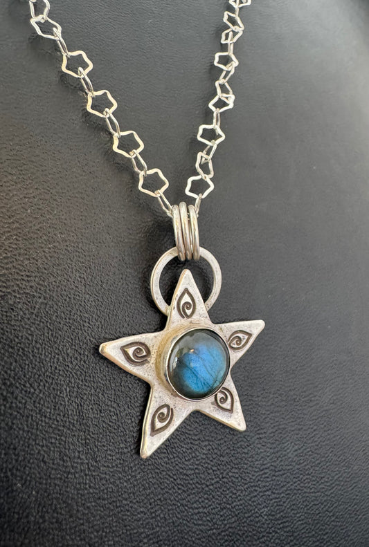 Labradorite & Sterling Silver Star Pendant on Star Chain Necklace