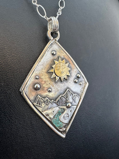 Fine Silver Precious Metal Clay Pendant on Sterling Silver Chain Necklace