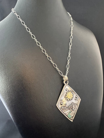 Fine Silver Precious Metal Clay Pendant on Sterling Silver Chain Necklace