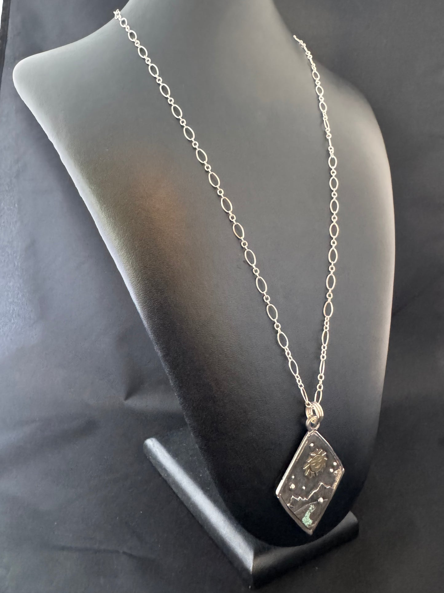 Fine Silver Precious Metal Clay Pendant on Sterling Silver Chain Necklace
