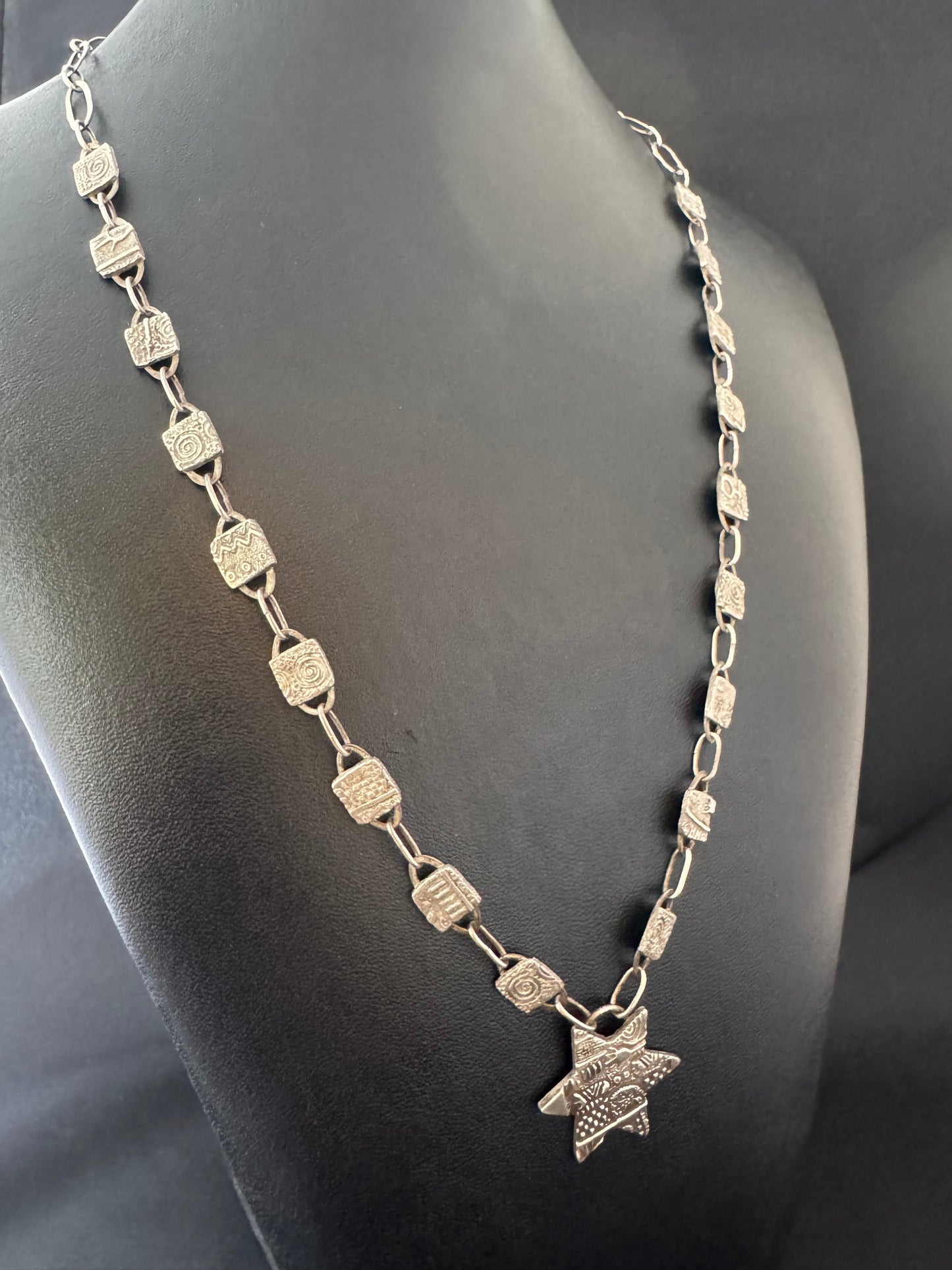 Fine Silver Precious Metal Clay & Sterling Silver Handmade Chain Necklace