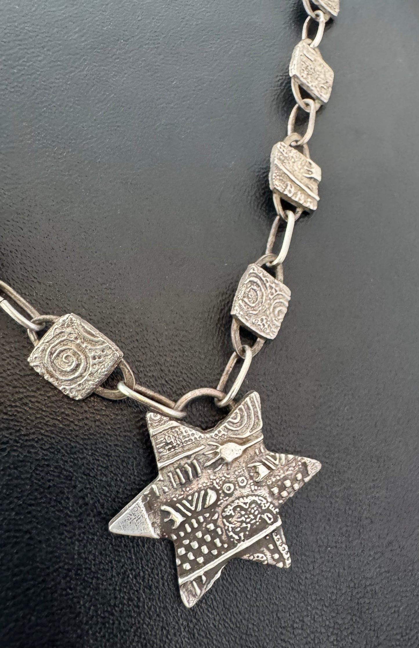 Fine Silver Precious Metal Clay & Sterling Silver Handmade Chain Necklace