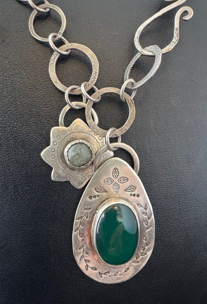 Green Onyx, Labradorite & Handmade Chunky Sterling Chain Necklace