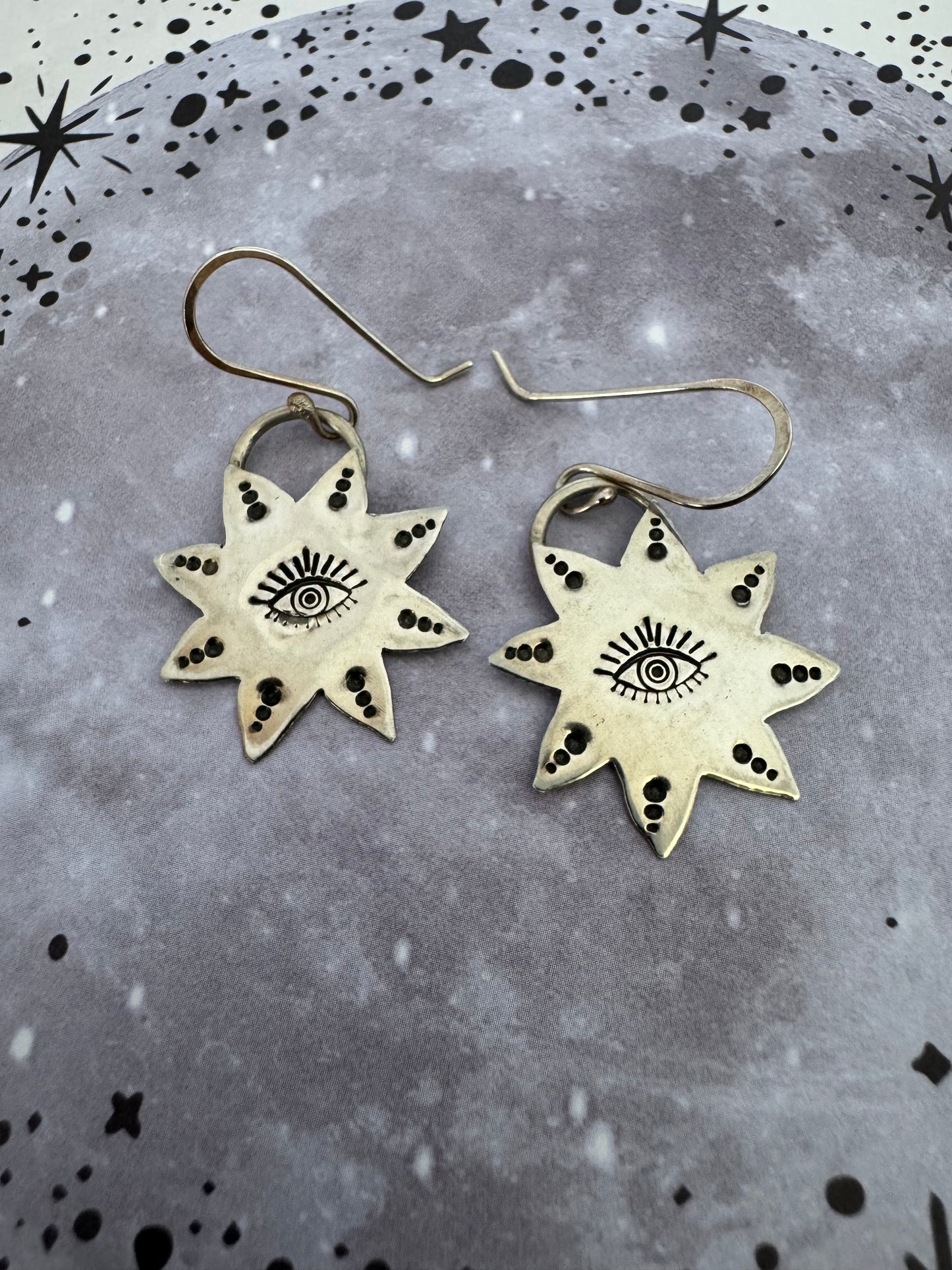 Sterling Silver Sun with Eye Earrings