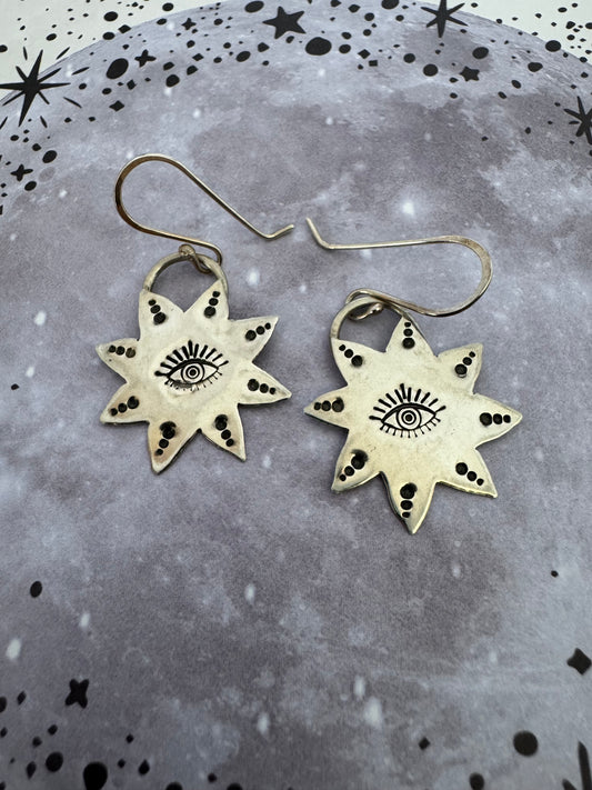 Sterling Silver Sun with Eye Earrings