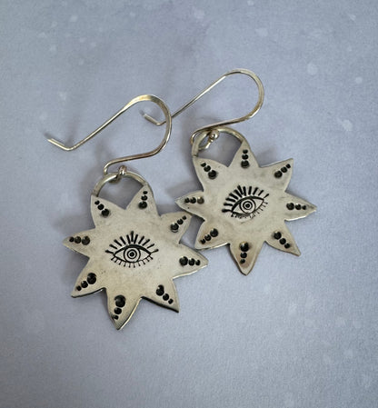 Sterling Silver Sun with Eye Earrings