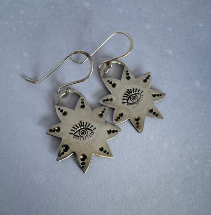 Sterling Silver Sun with Eye Earrings