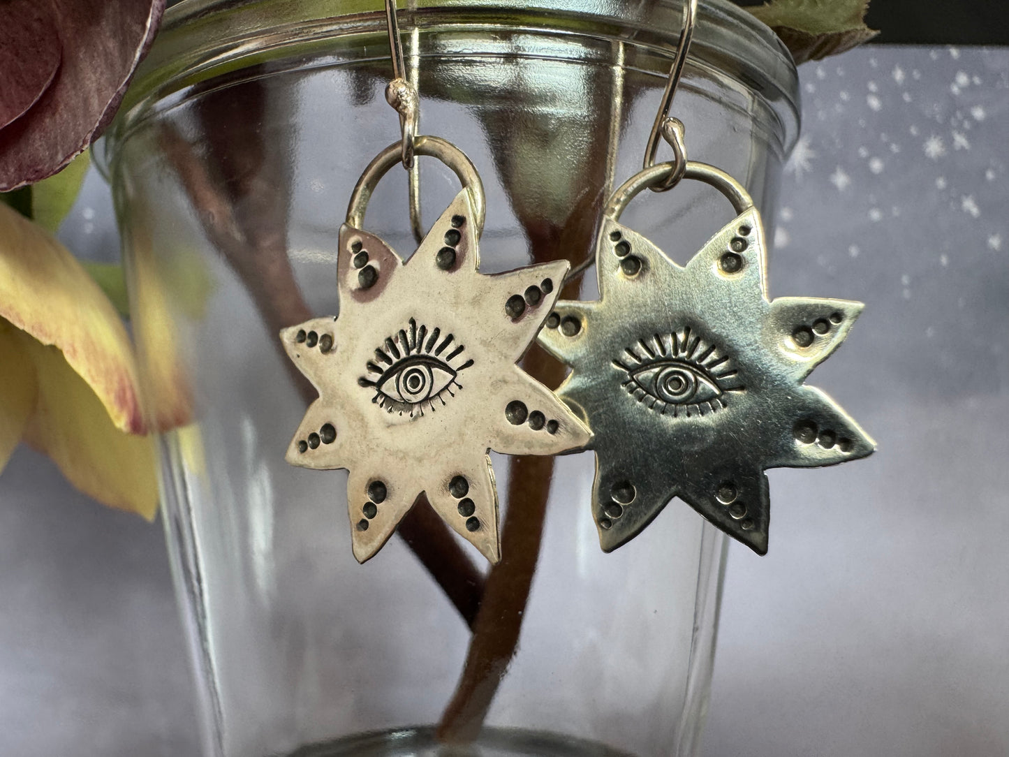 Sterling Silver Sun with Eye Earrings