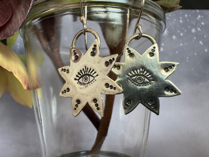 Sterling Silver Sun with Eye Earrings