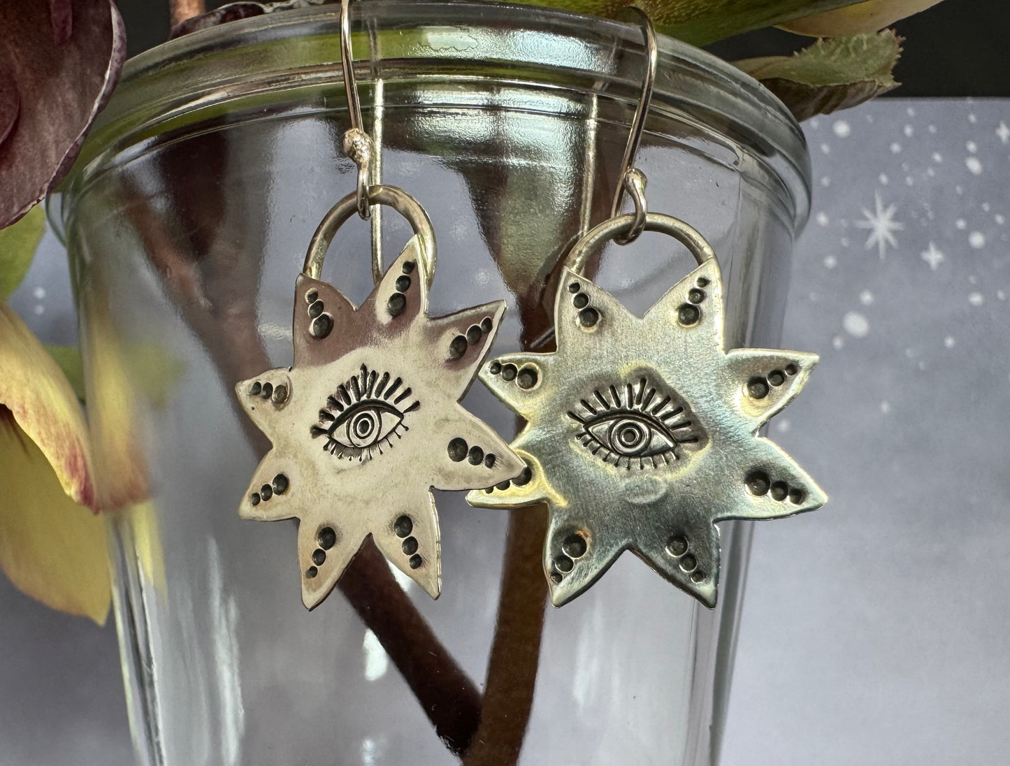 Sterling Silver Sun with Eye Earrings