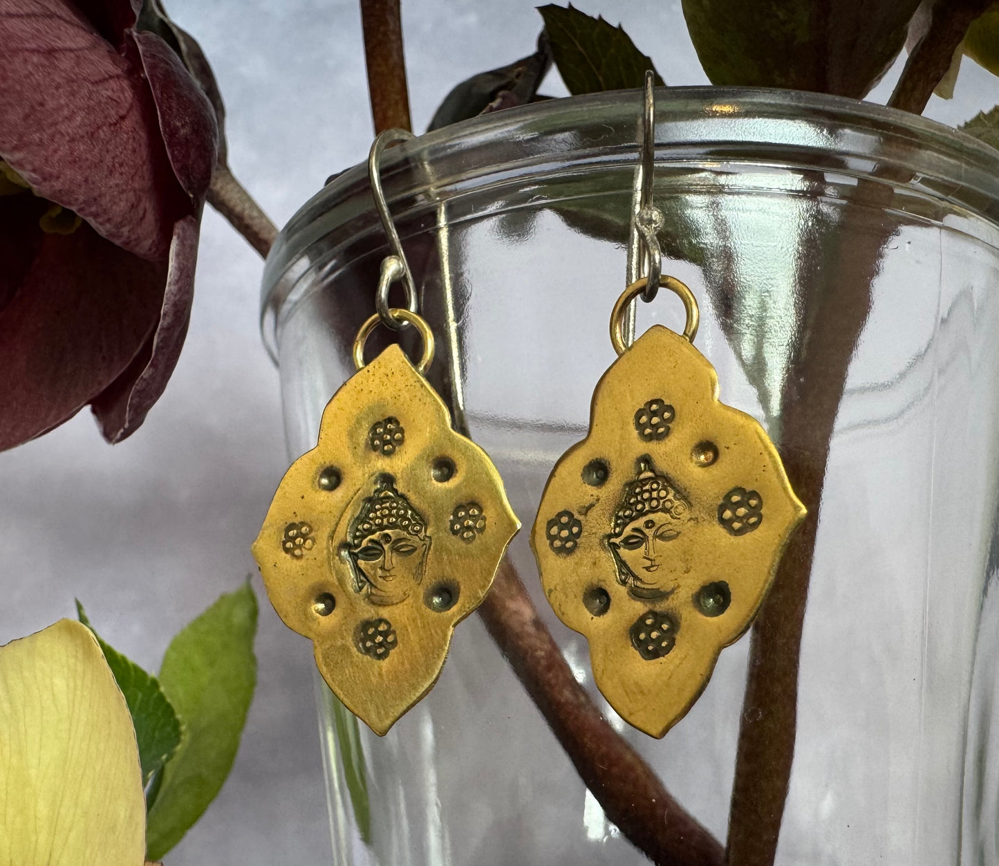 Little Brass Buddha Earrings w Sterling Silver Earwires