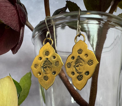 Little Brass Buddha Earrings w Sterling Silver Earwires