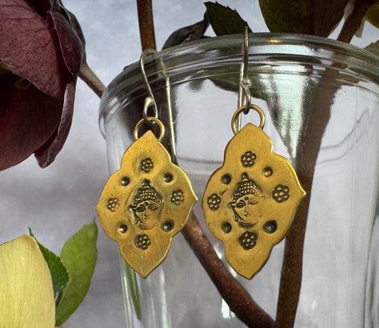 Little Brass Buddha Earrings w Sterling Silver Earwires