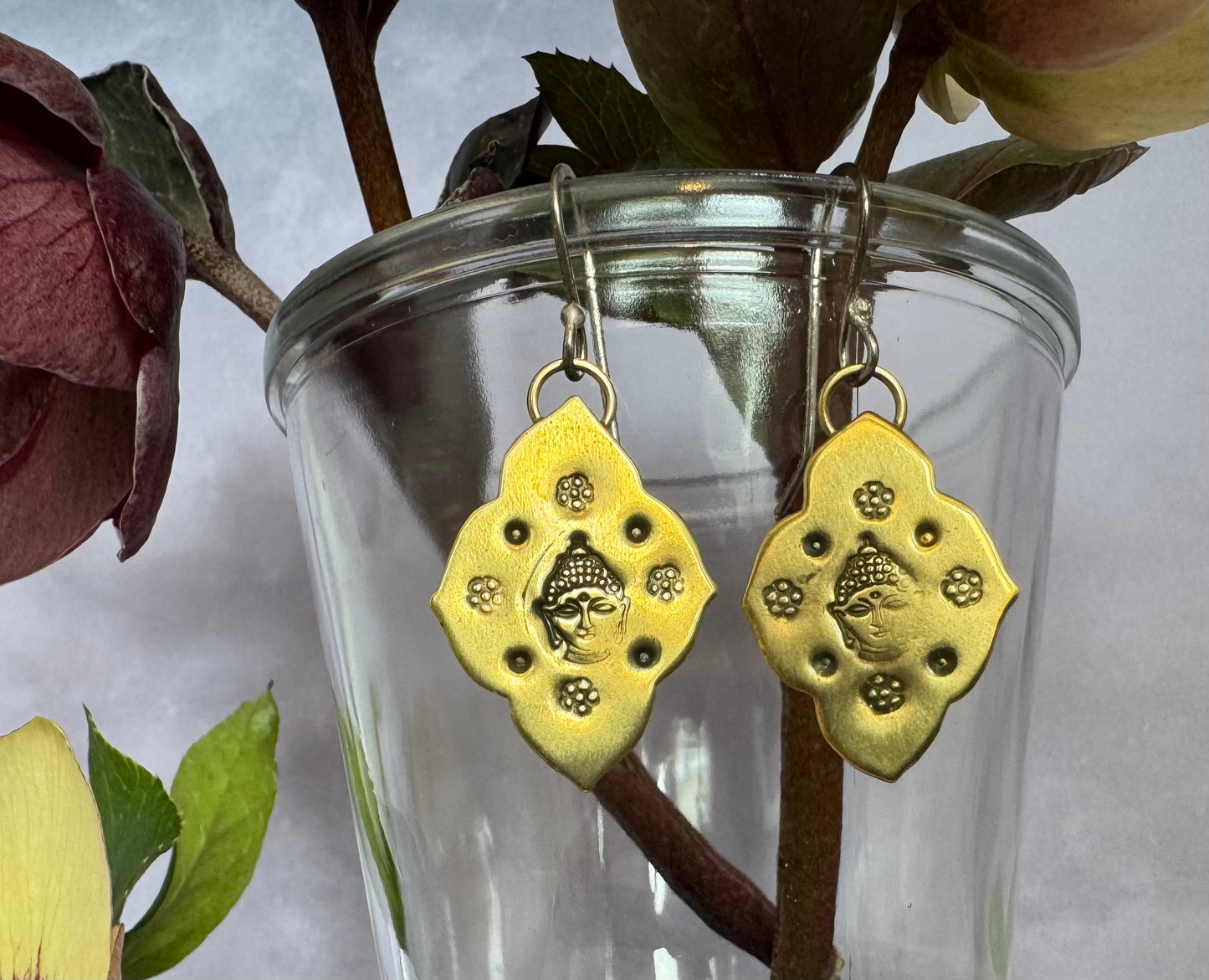 Little Brass Buddha Earrings w Sterling Silver Earwires
