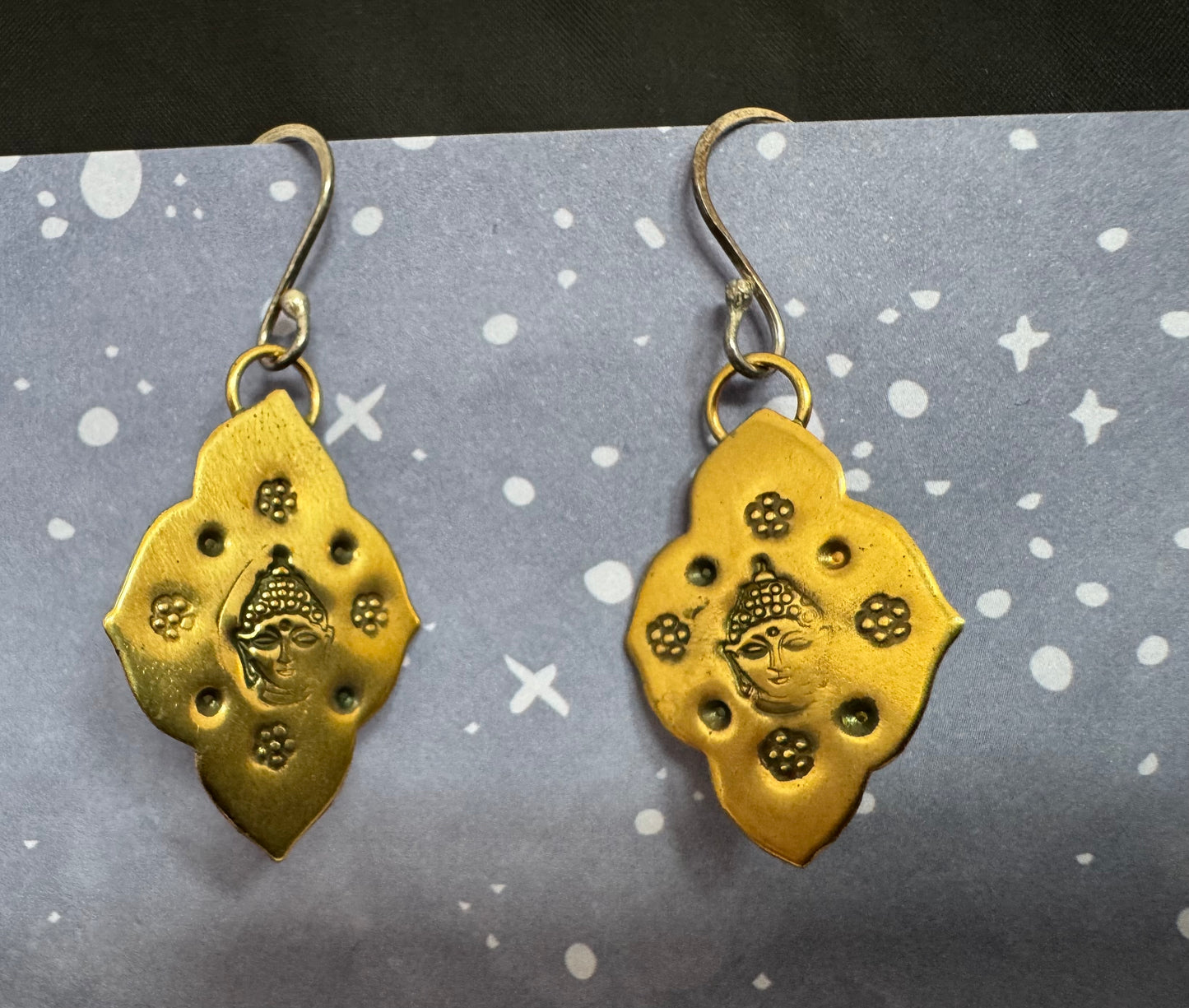 Little Brass Buddha Earrings w Sterling Silver Earwires