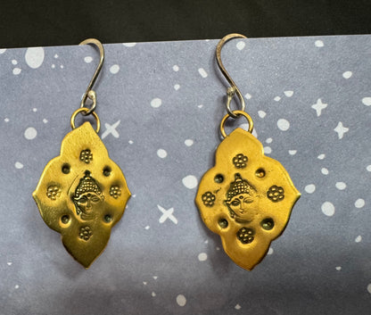 Little Brass Buddha Earrings w Sterling Silver Earwires