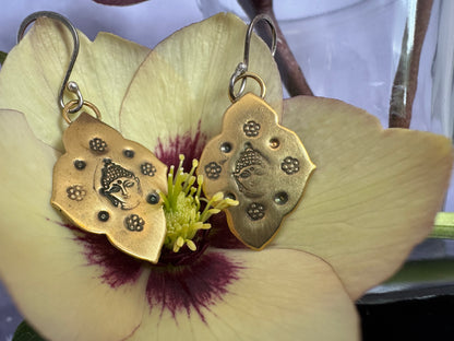 Little Brass Buddha Earrings w Sterling Silver Earwires