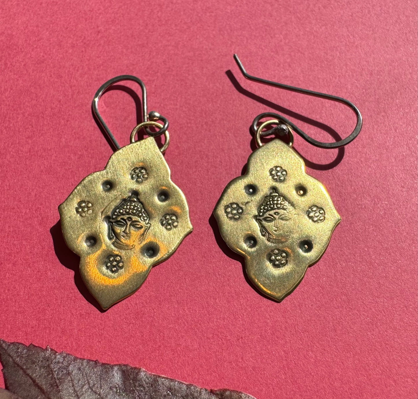 Little Brass Buddha Earrings w Sterling Silver Earwires