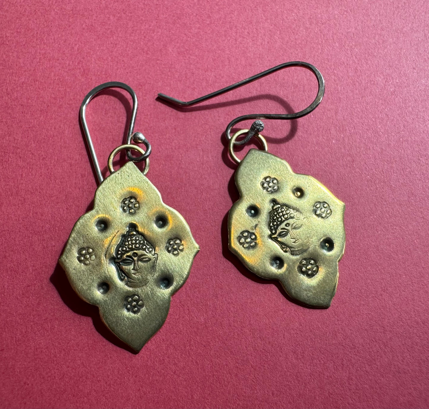 Little Brass Buddha Earrings w Sterling Silver Earwires