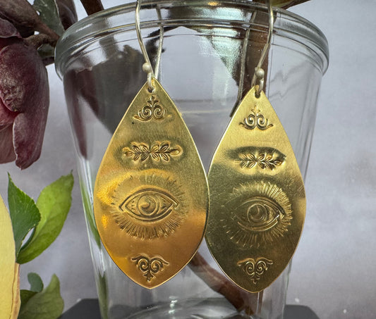 Large Brass Stamped Eye Earrings
