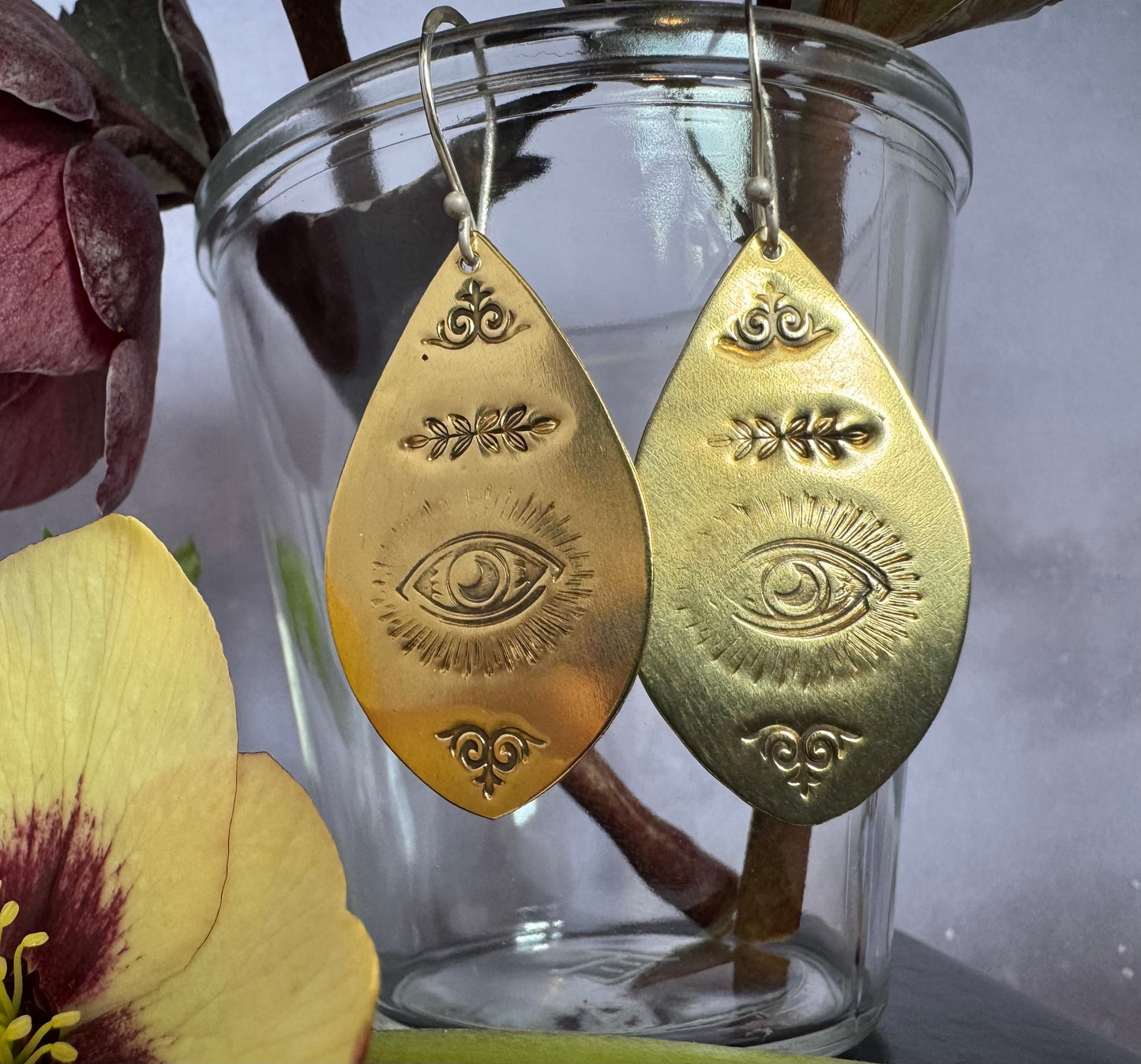 Large Brass Stamped Eye Earrings