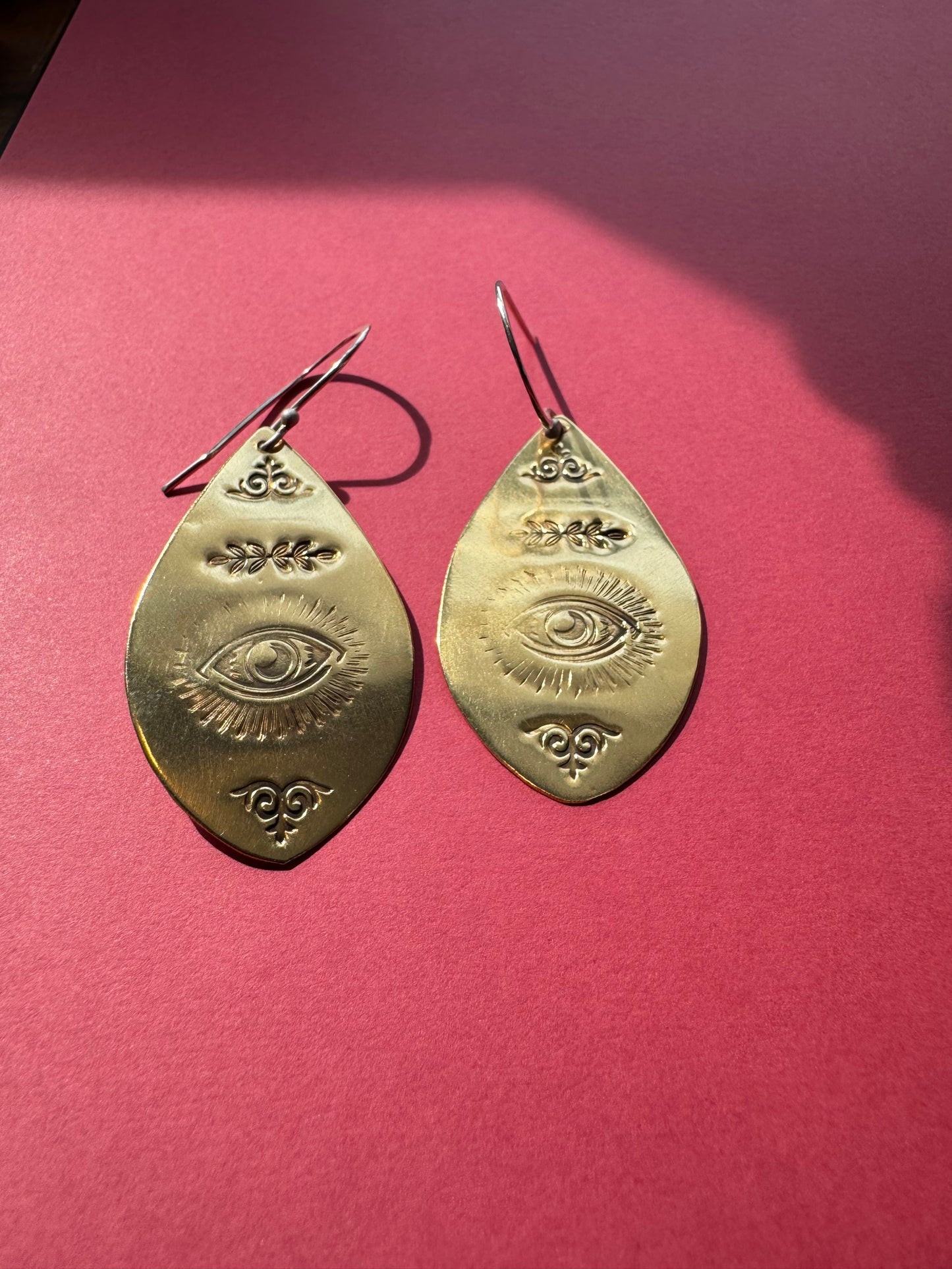 Large Brass Stamped Eye Earrings