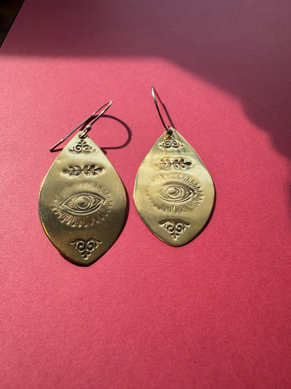 Large Brass Stamped Eye Earrings
