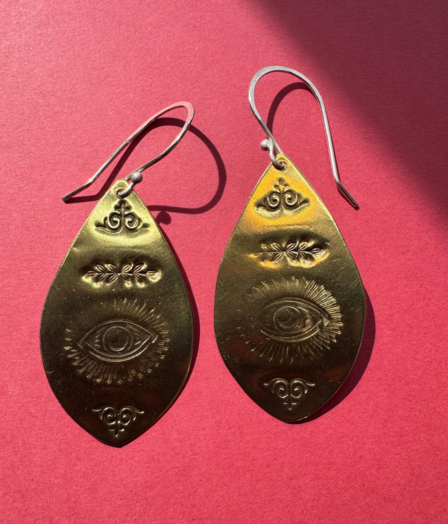 Large Brass Stamped Eye Earrings
