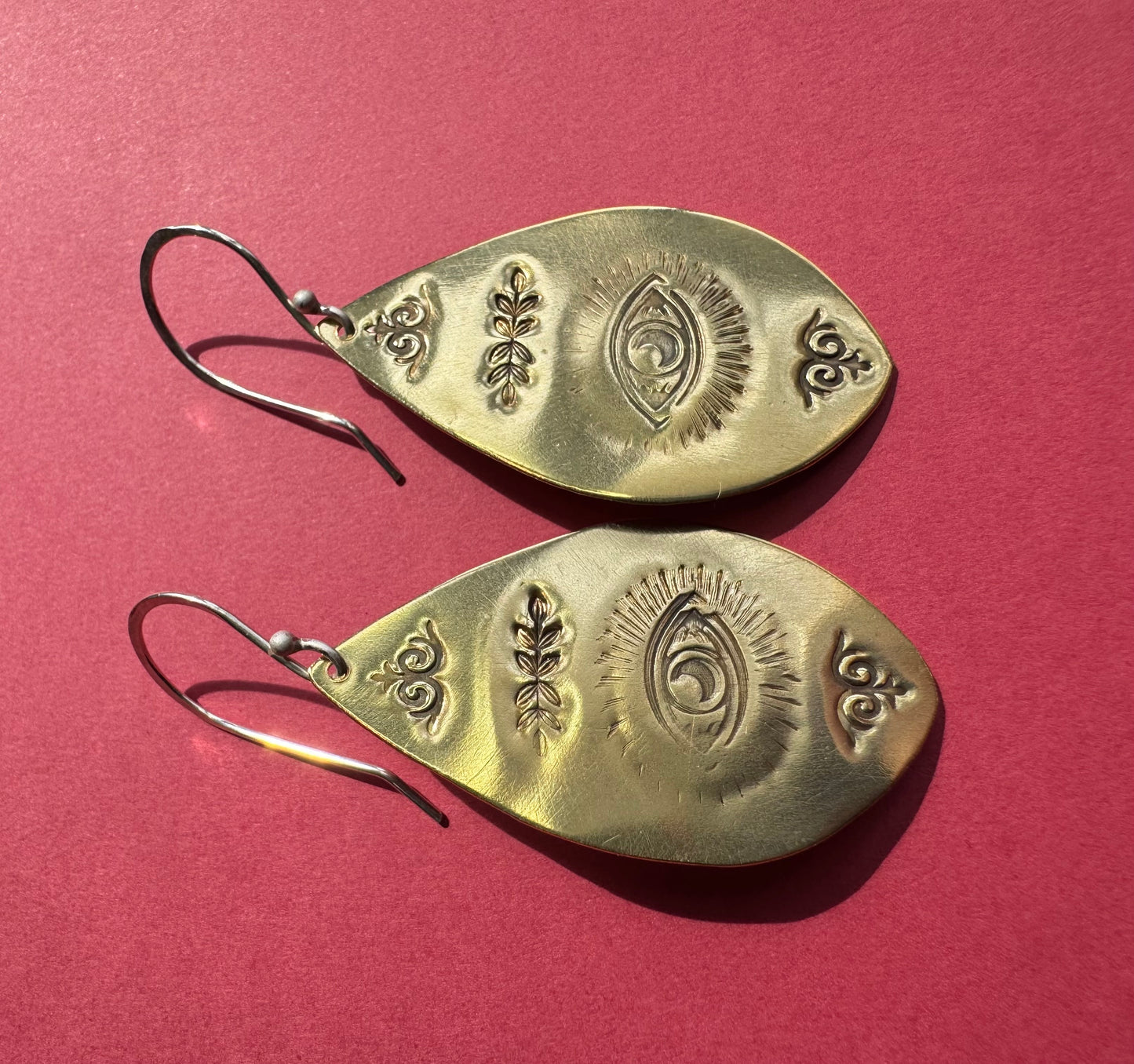 Large Brass Stamped Eye Earrings