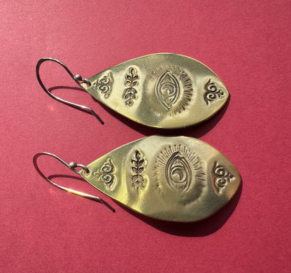 Large Brass Stamped Eye Earrings